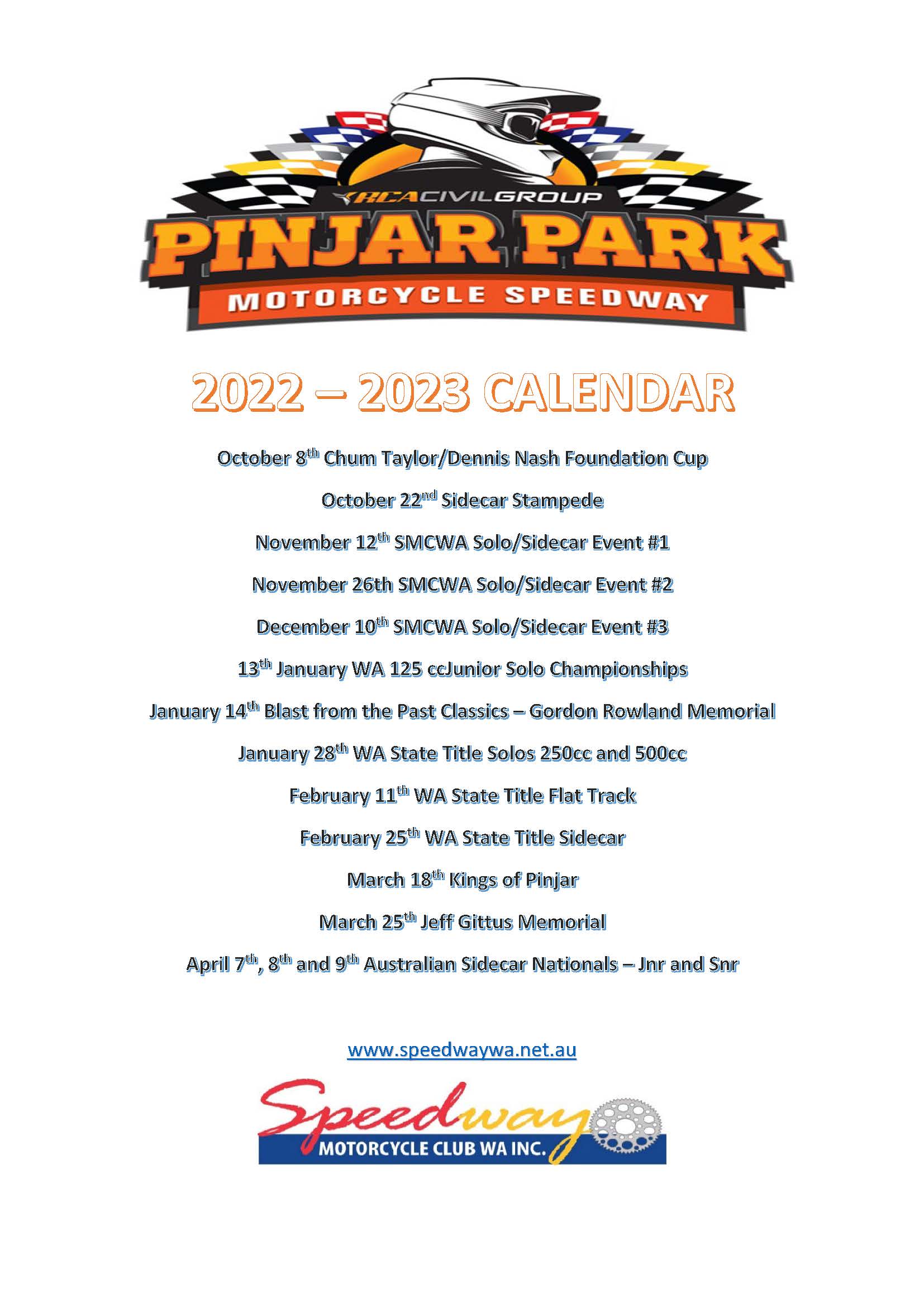 Calendar RCA Civil Pinjar Park Speedway